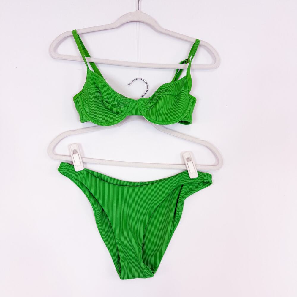 Kulani Kinis Green Ribbed Bikini Top Women's Small Bottoms Women's Large